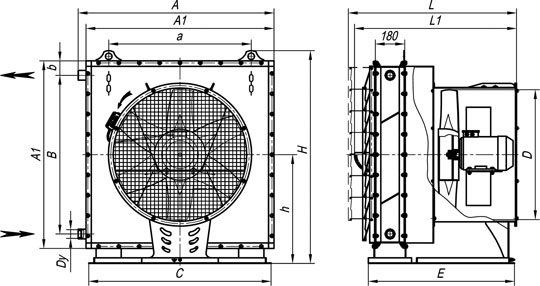 Габаритные размеры водяного вентиляционно-отопительного агрегата